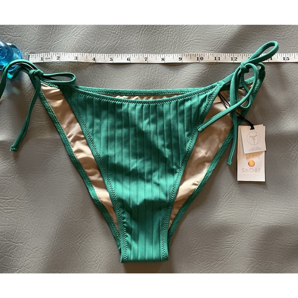 NEW Shade & Shore String Hi leg Extra Cheeky Bikini Bottom Ribbed Emerald - Picture 4 of 5